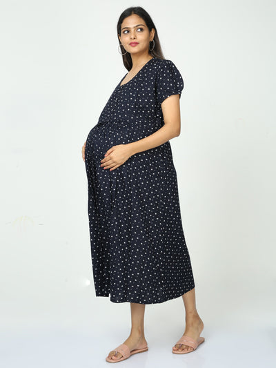 Rayon Maternity Feeding Nighty Navy Blue