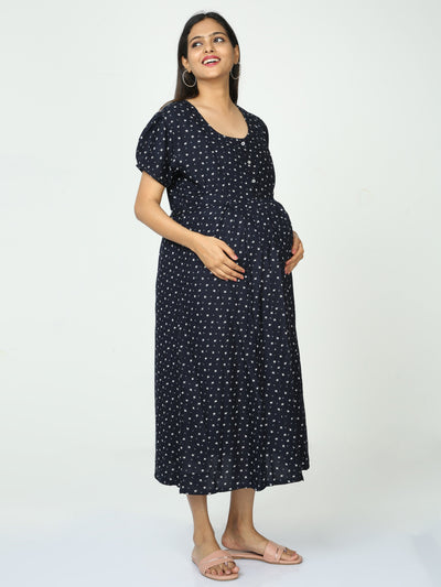 Rayon Maternity Feeding Nighty Navy Blue