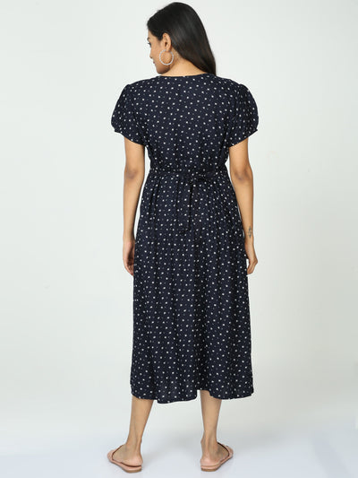 Rayon Maternity Feeding Nighty Navy Blue