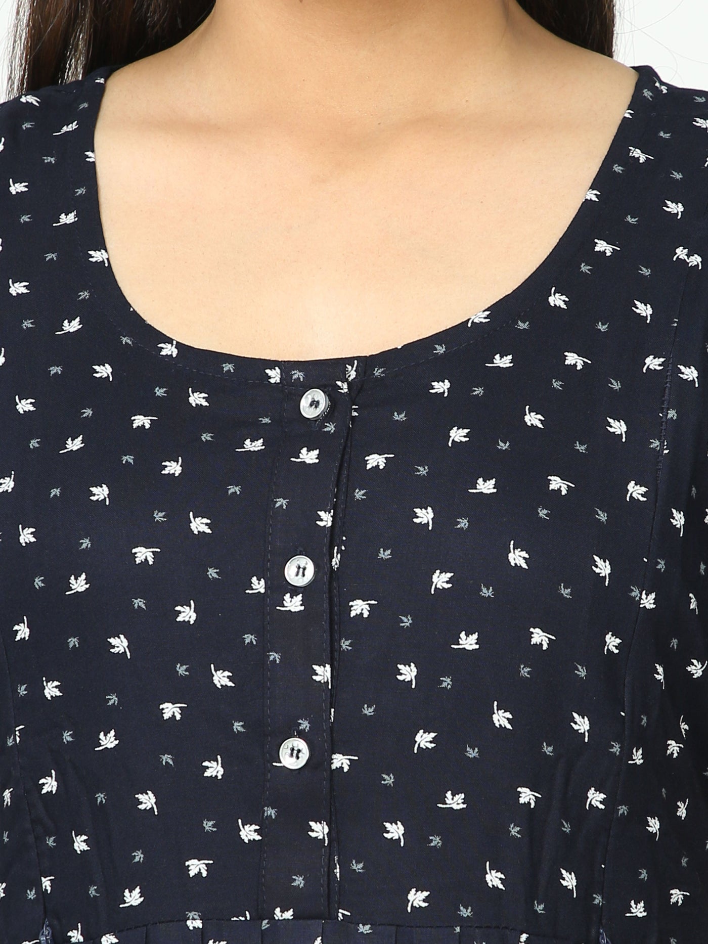 Rayon Maternity Feeding Nighty Navy Blue