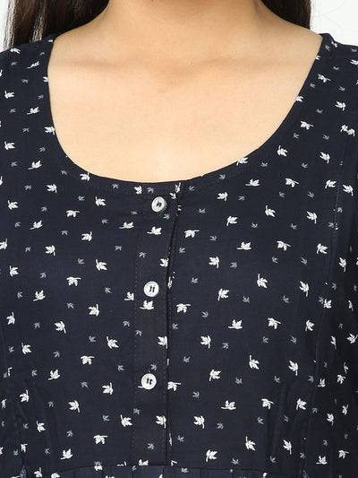 Rayon Maternity Feeding Nighty Navy Blue
