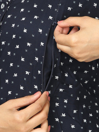 Rayon Maternity Feeding Nighty Navy Blue