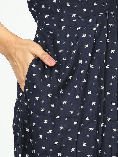 Rayon Maternity Feeding Nighty Navy Blue