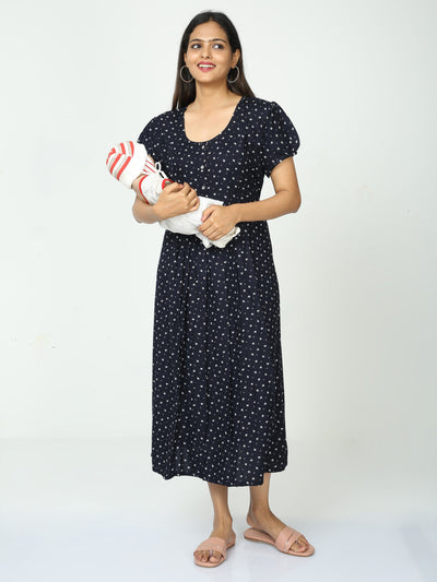 Rayon Maternity Feeding Nighty Navy Blue