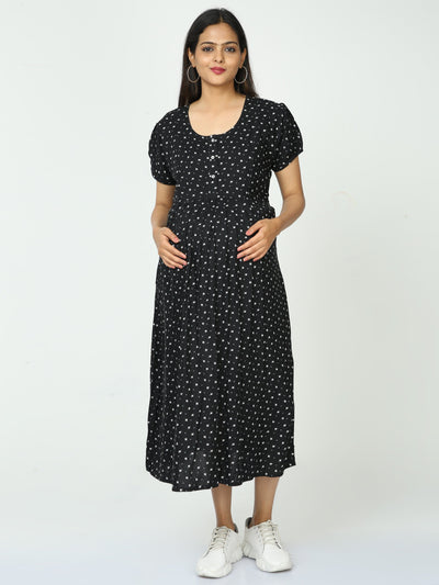 Rayon Maternity Feeding Nighty Black