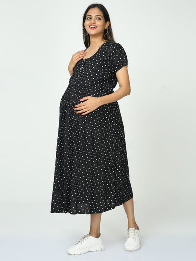 Rayon Maternity Feeding Nighty Black