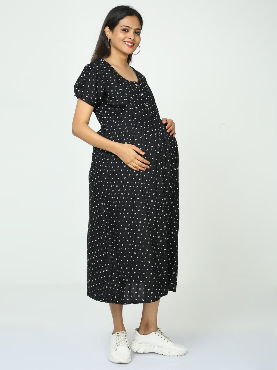  Maternity Dress  Maternity Nighties - Rayon Maternity Feeding Black Nighty- 9shines label 