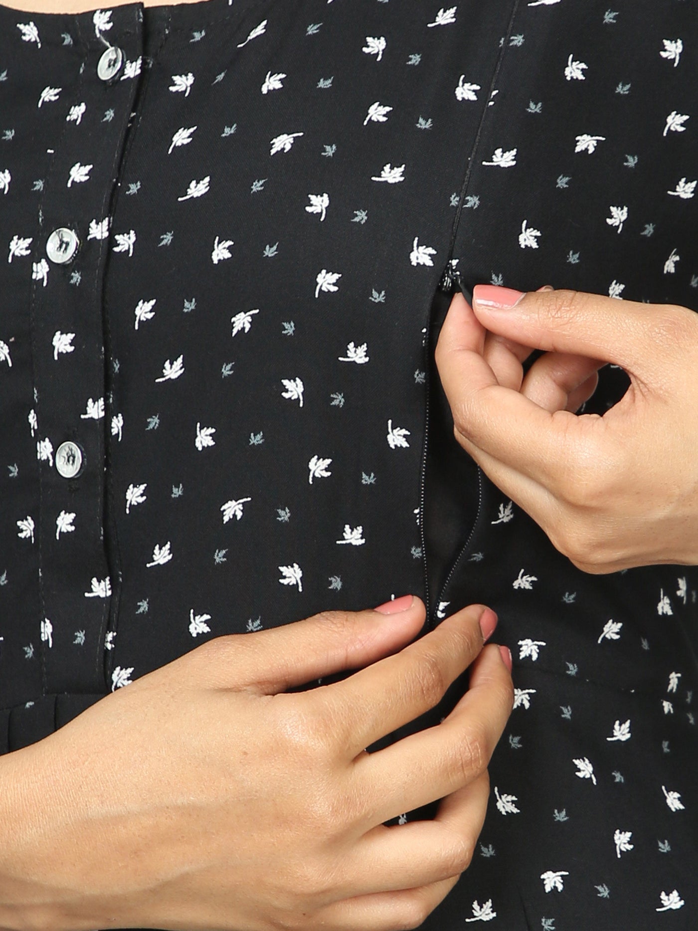 Rayon Maternity Feeding Nighty Black