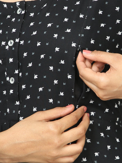 Rayon Maternity Feeding Nighty Black