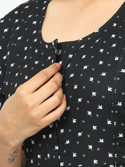 Rayon Maternity Feeding Nighty Black