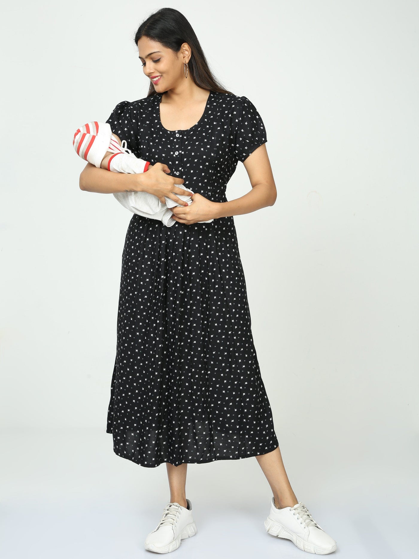 Rayon Maternity Feeding Nighty Black