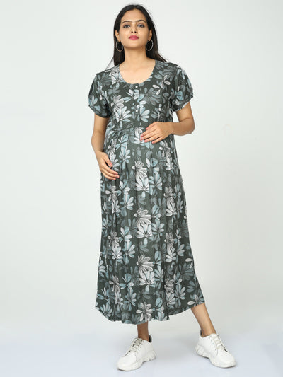 Rayon Maternity Feeding Nighty Green