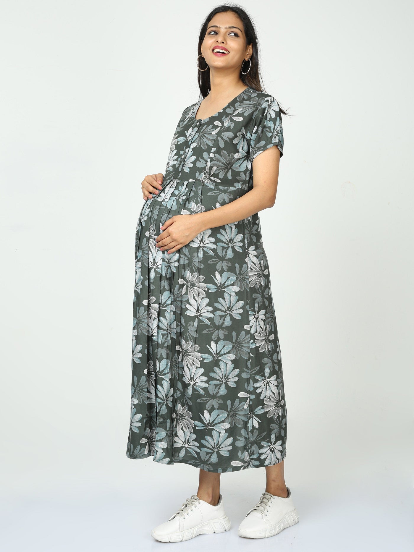Rayon Maternity Feeding Nighty Green