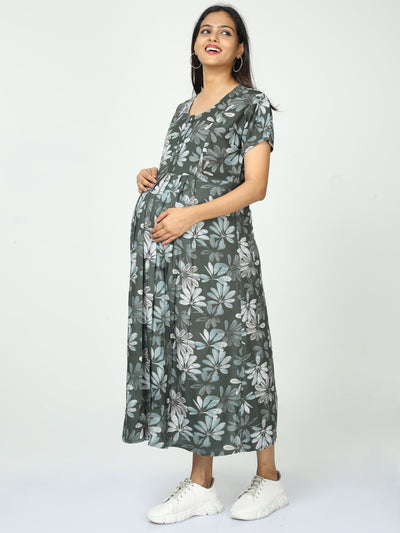 Rayon Maternity Feeding Nighty Green
