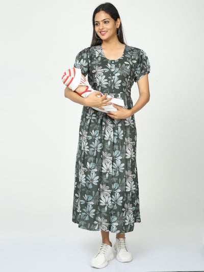 Rayon Maternity Feeding Nighty Green
