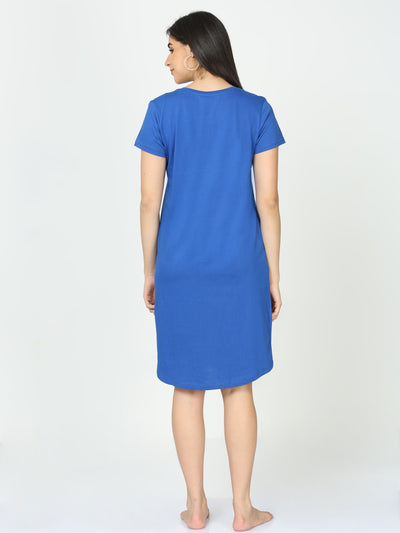 Hosiery Cotton Short Nighty Indigo Blue