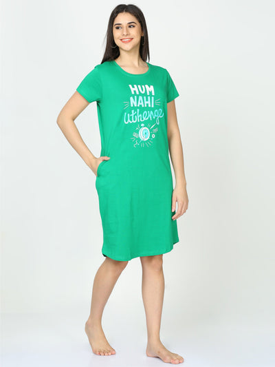 Hosiery Cotton Short Nighty Persian Green