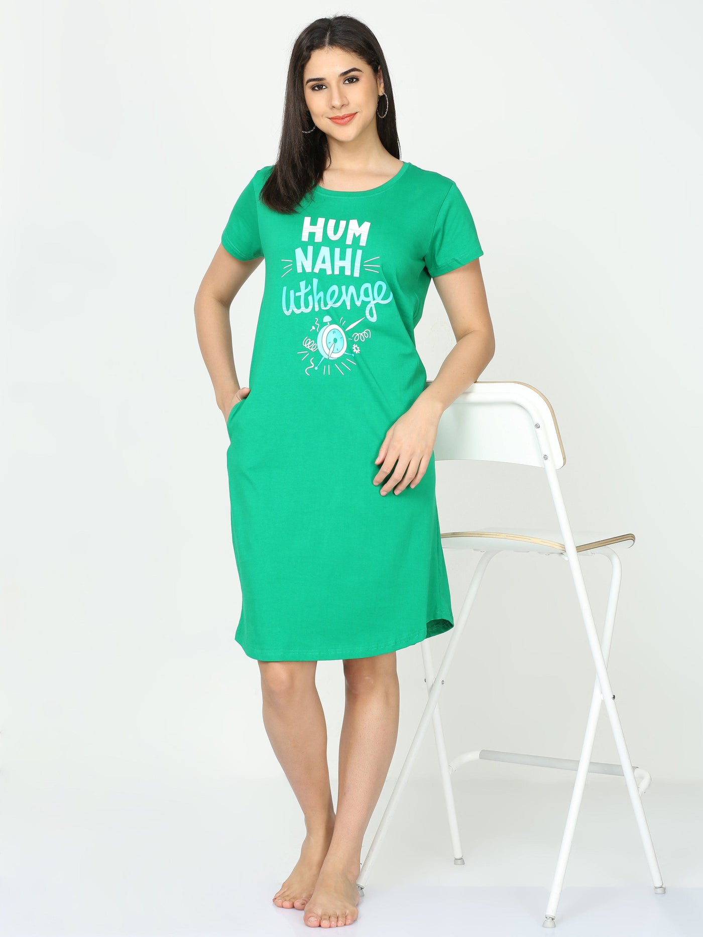 Hosiery Cotton Short Nighty Persian Green