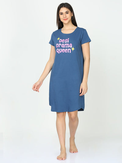 Hosiery Cotton Short Nighty Space Blue
