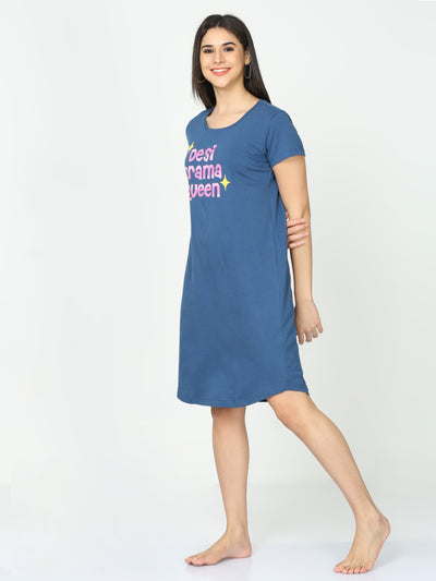 Hosiery Cotton Short Nighty Space Blue