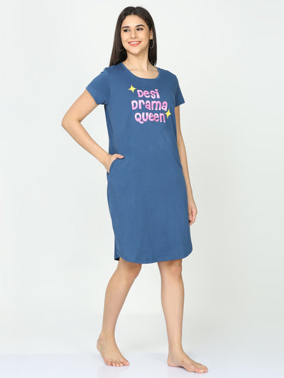 Hosiery Cotton Short Nighty Space Blue