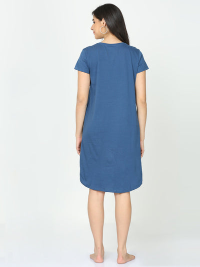 Hosiery Cotton Short Nighty Space Blue