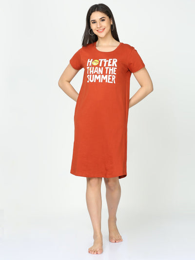 Hosiery Cotton Short Nighty Fire Brick