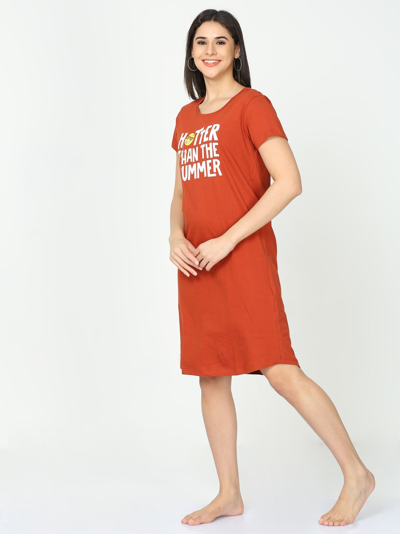 Hosiery Cotton Short Nighty Fire Brick