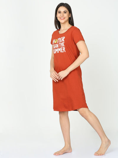 Hosiery Cotton Short Nighty Fire Brick