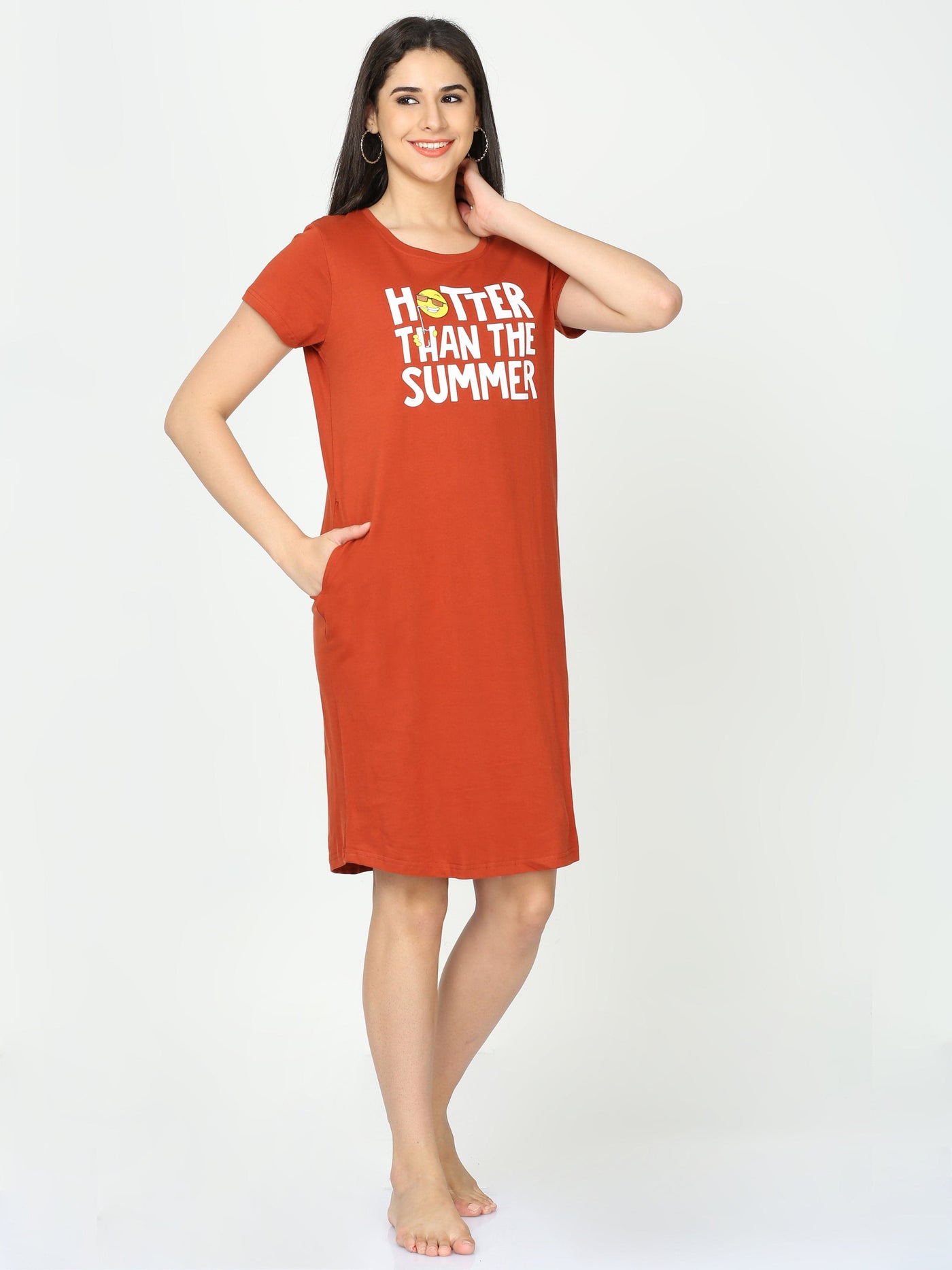 Hosiery Cotton Short Nighty Fire Brick