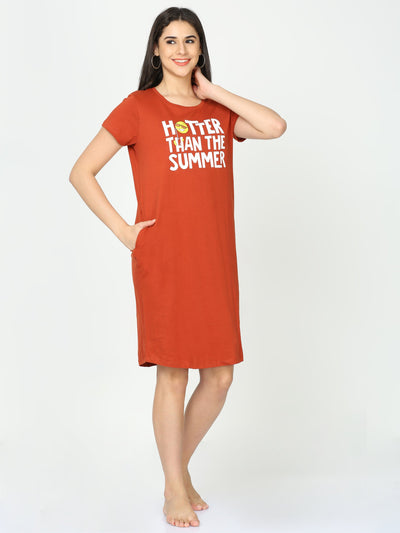 Hosiery Cotton Short Nighty Fire Brick
