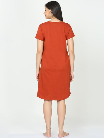 Hosiery Cotton Short Nighty Fire Brick