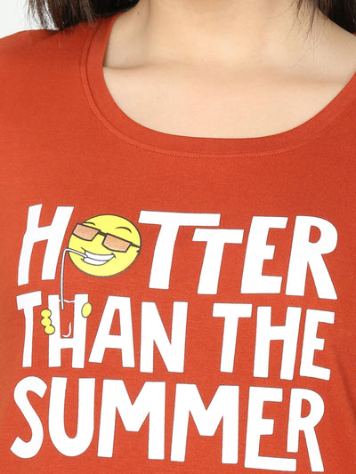 Hosiery Cotton Short Nighty Fire Brick