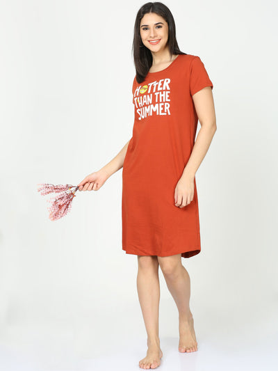 Hosiery Cotton Short Nighty Fire Brick