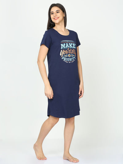 Hosiery Cotton Short Nighty Admiral Blue