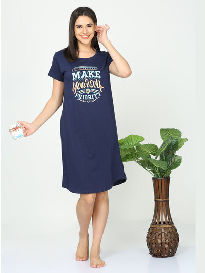 Hosiery Cotton Short Nighty Admiral Blue
