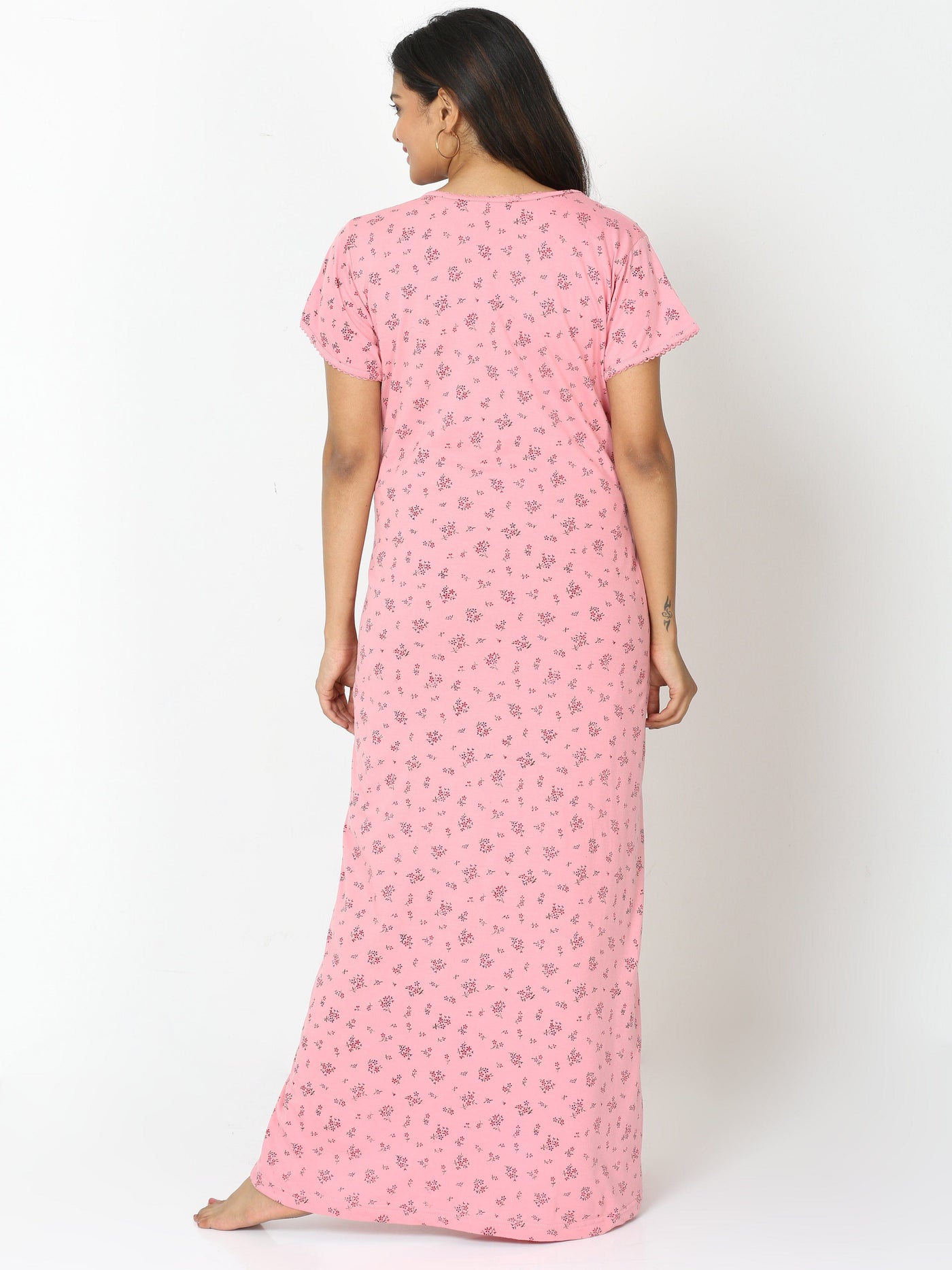 Cotton Blend Maternity Feeding Nighty Bubble Pink