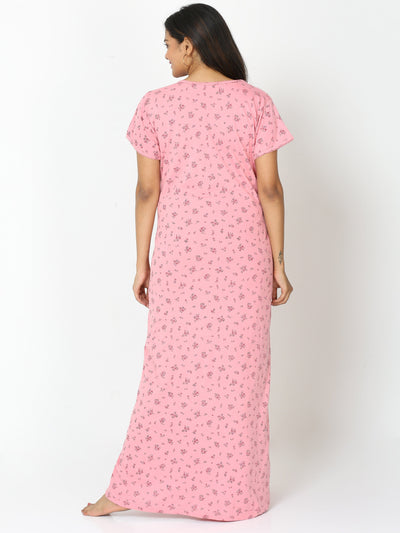 Cotton Blend Maternity Feeding Nighty Bubble Pink