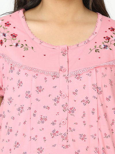 Cotton Blend Maternity Feeding Nighty Bubble Pink