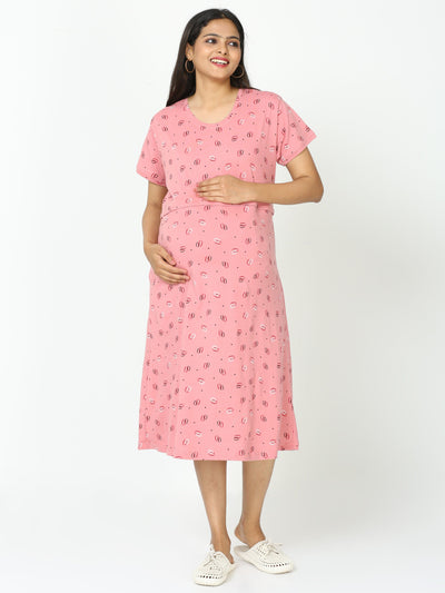 Hosiery Cotton Maternity Nighty Coral Pink
