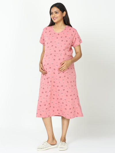 Hosiery Cotton Maternity Nighty Coral Pink
