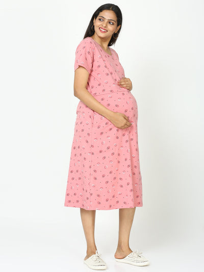 Hosiery Cotton Maternity Nighty Coral Pink