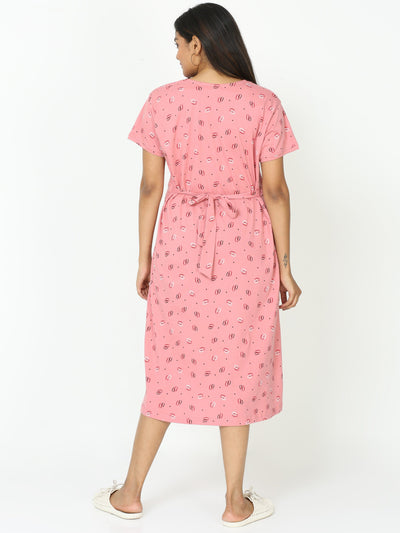 Hosiery Cotton Maternity Nighty Coral Pink