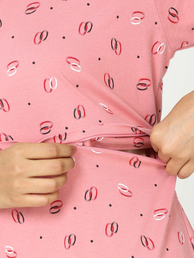 Hosiery Cotton Maternity Nighty Coral Pink