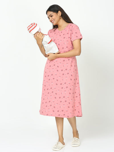 Hosiery Cotton Maternity Nighty Coral Pink