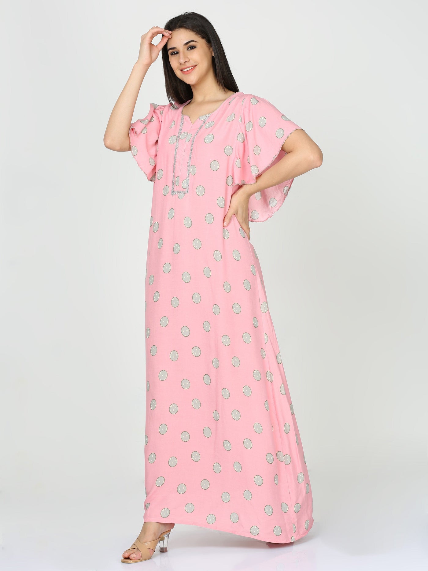 Rayon Designer Nighty Baby Pink