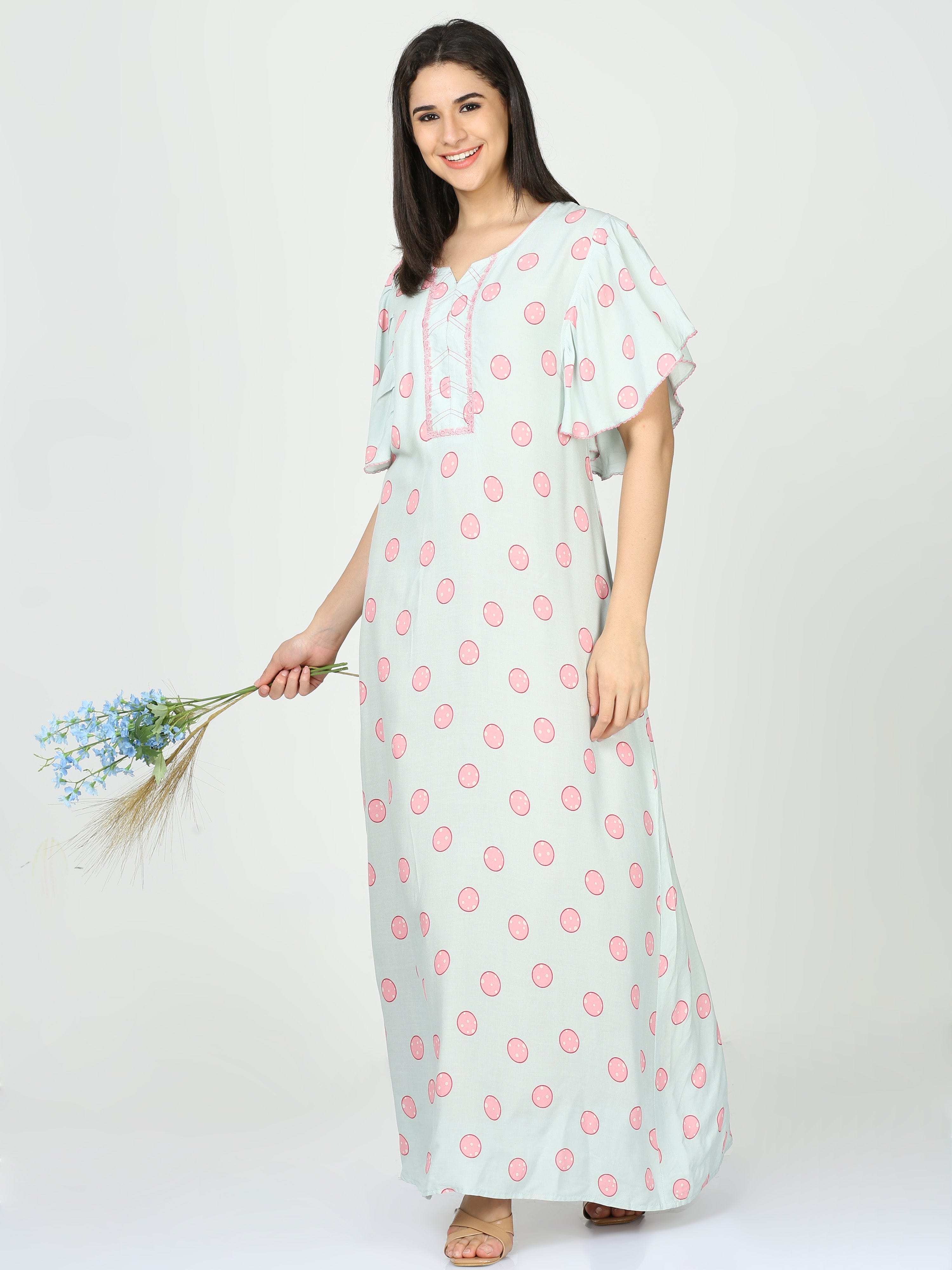 Corn Flower Rayon Designer NIghty Rayon Nighties Online