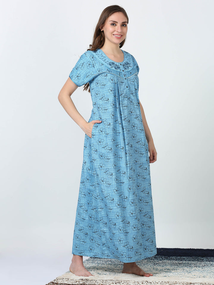  Micro Poly Viscose Nighty  Upgrade Your Sleep Wardrobe:9shines Blue Designer MPV Nighty- 9shines label 