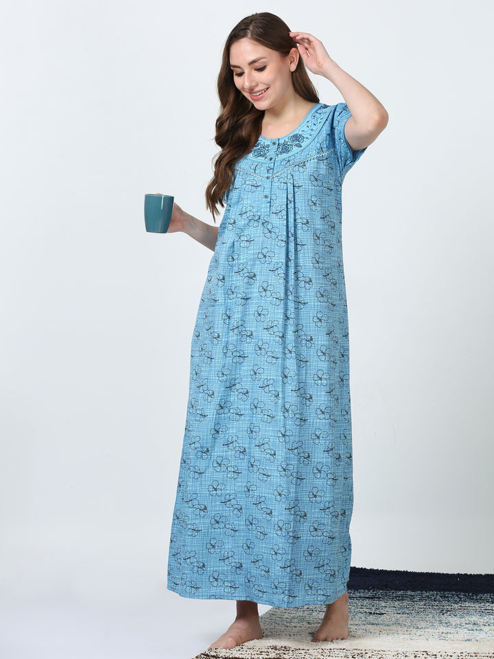  Micro Poly Viscose Nighty  Upgrade Your Sleep Wardrobe:9shines Blue Designer MPV Nighty- 9shines label 