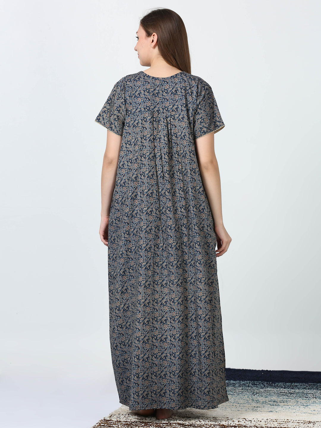  Micro Poly Viscose Nighty  Buy Now! Comfy Micro Poly Viscose Navy Blue Printed Nighty- 9shines label 